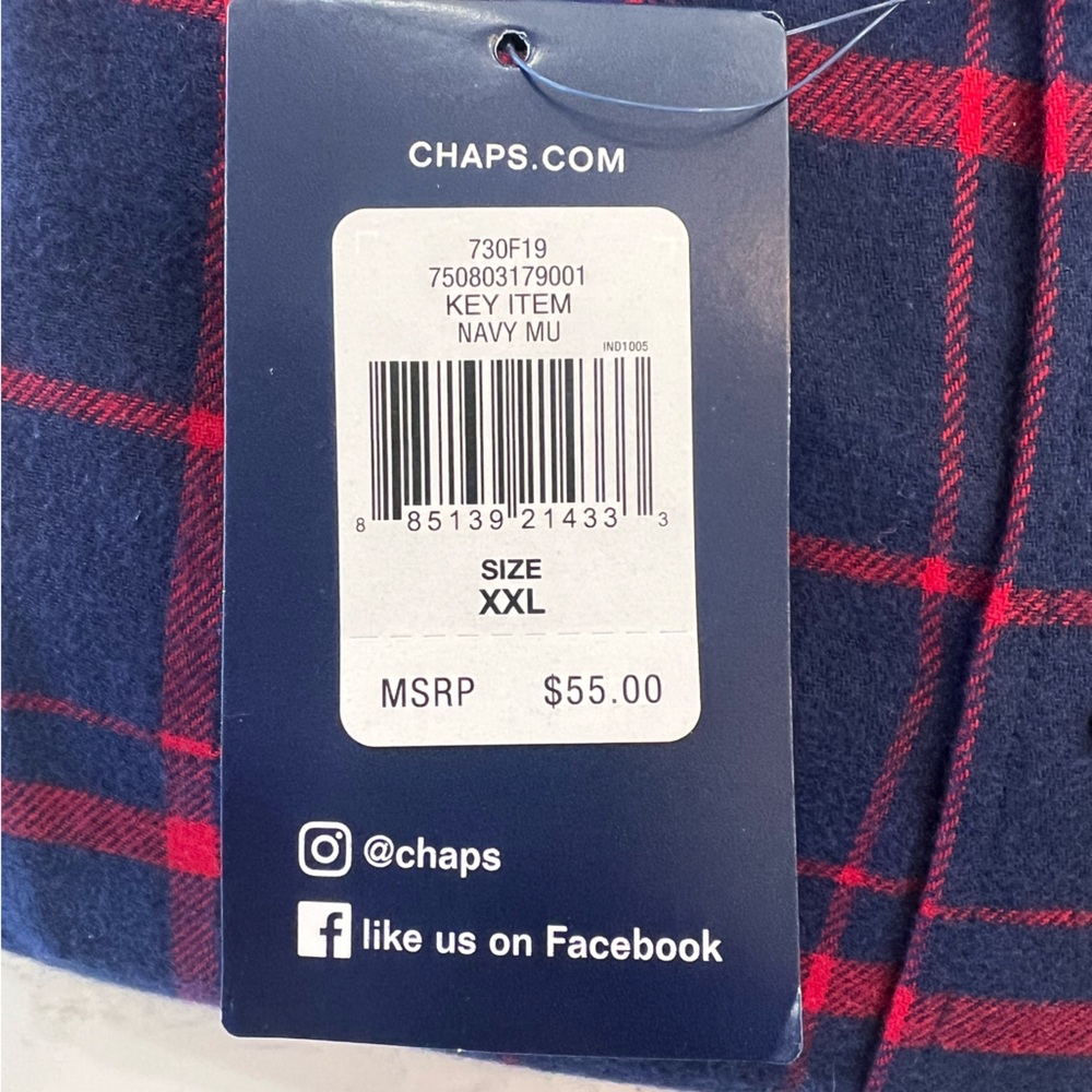 Chaps Performance Flannel Navy Red Checkered Long… - image 4